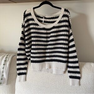 Free People At the Beach Pullover Striped Black and White Sweater Oversized